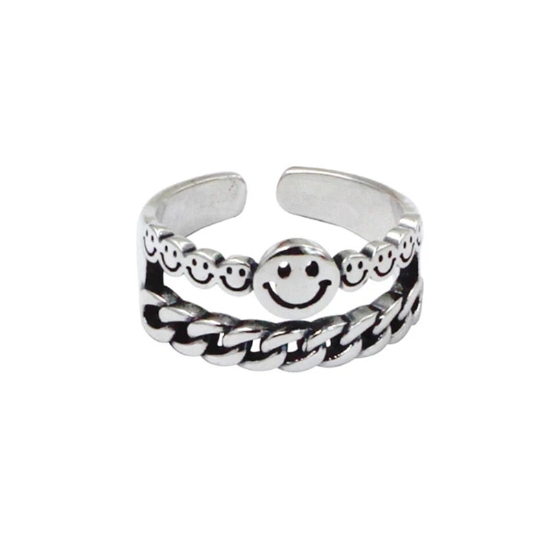 Hot Sell Multiple Happy Smiley Faces Open Rings For Women Cute Circle Hollow Smile Ring Party Girl Adjustable Punk Jewelry A908