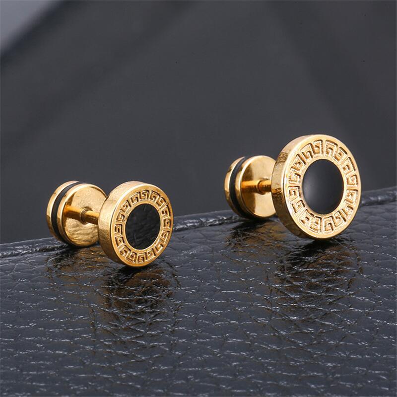 Design Stainless Steel Women's Studs Earrings For Men Ear Piericng Black Stone Gold Silver Color Face Stud Earring Jewelry