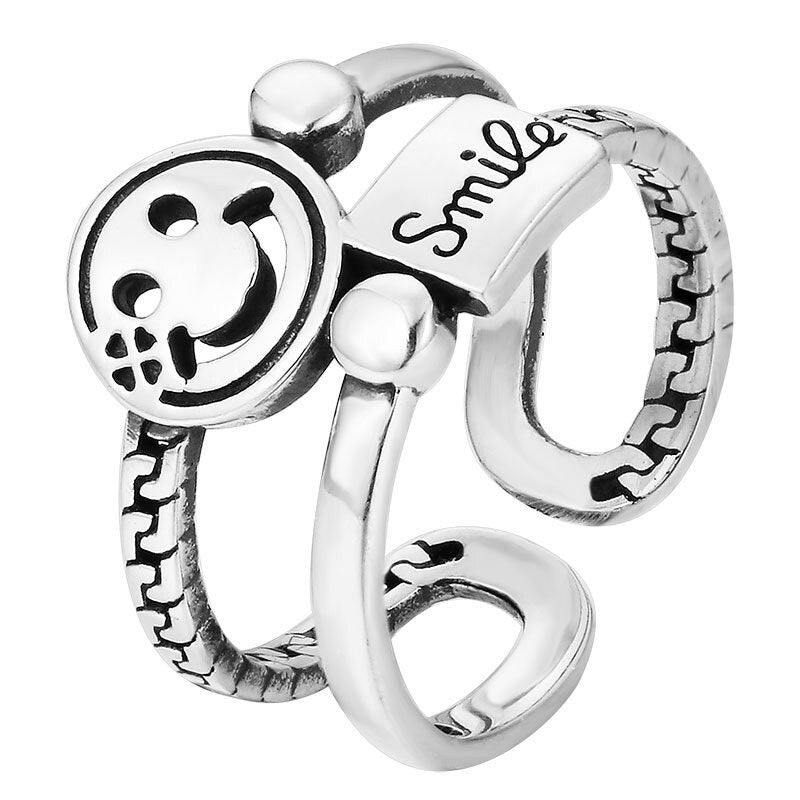 Hot Sell Multiple Happy Smiley Faces Open Rings For Women Cute Circle Hollow Smile Ring Party Girl Adjustable Punk Jewelry A908