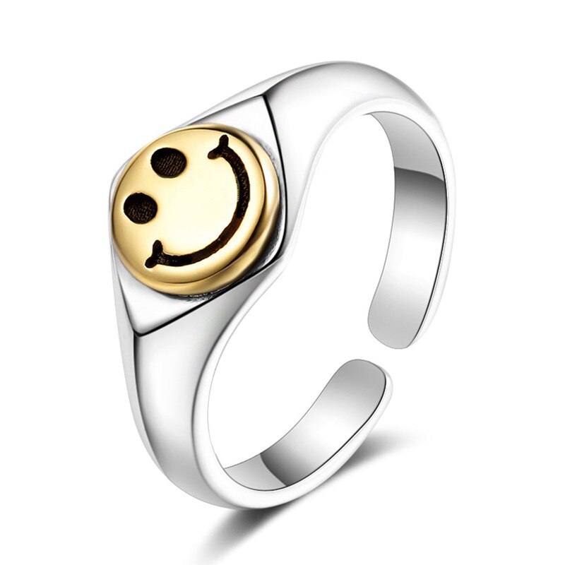 Hot Sell Multiple Happy Smiley Faces Open Rings For Women Cute Circle Hollow Smile Ring Party Girl Adjustable Punk Jewelry A908