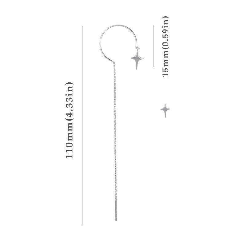 Simple Shine Star Cross Stud Earring Long Chain Tassel Earrings For Women Geometric Piercing Ear Jewelry Party Girl Gift