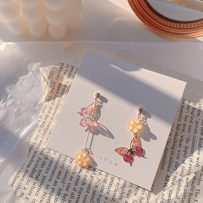 New Korean Elegant Cute Butterfly Stud Earrings For Women Girls Simple Lovely Vintage Rhinestone Butterfly Wings Star Ear Studs