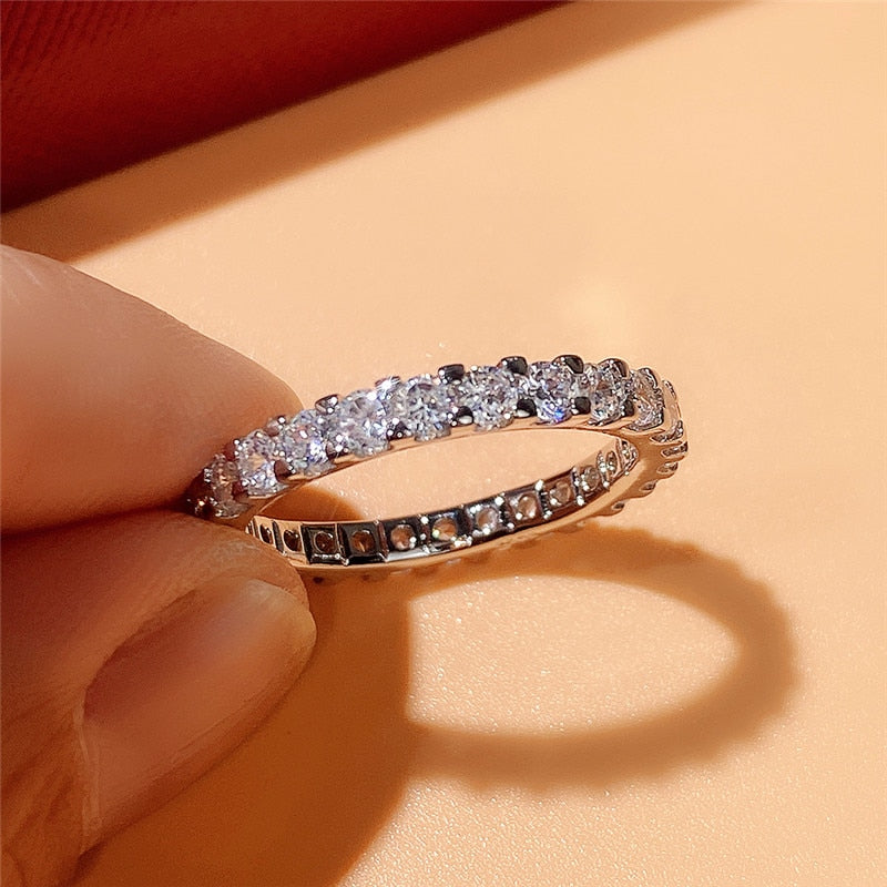 Huitan Fashion Contracted Women's Ring Thin Full Paved Round CZ Versatile Girls Accessories Daily Wear Party Statement Jewelry