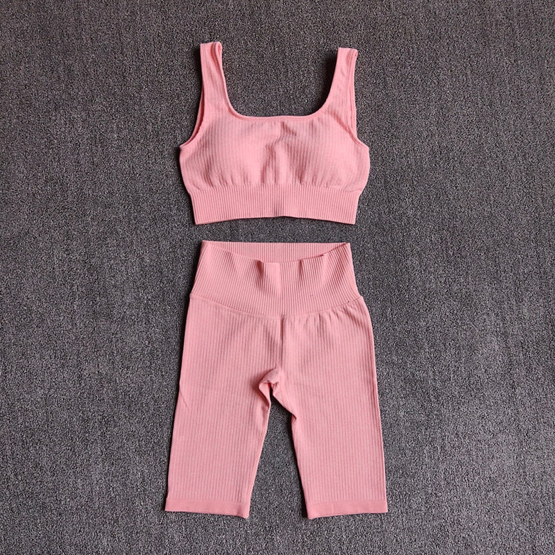 WAREBALL Seamless Women Yoga Set Sports Bra Sports Shorts Fitness Wear Outfit 2 Piece Gym Yoga Sets Workout Suits