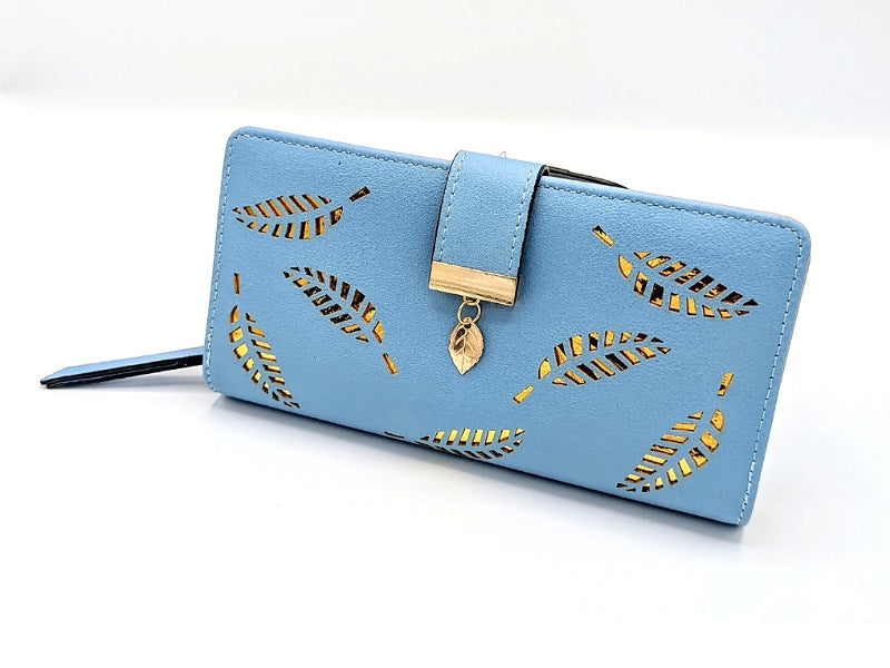 Women clutch purse, multi space crystal leaves design pulse