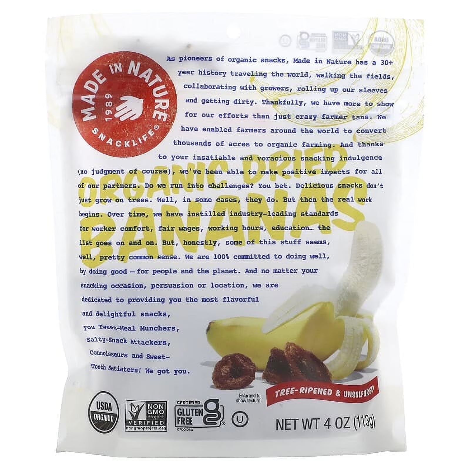Made in Nature, Organic Dried Banana Slices, Soft & Chewy Supersnacks, 4 oz
