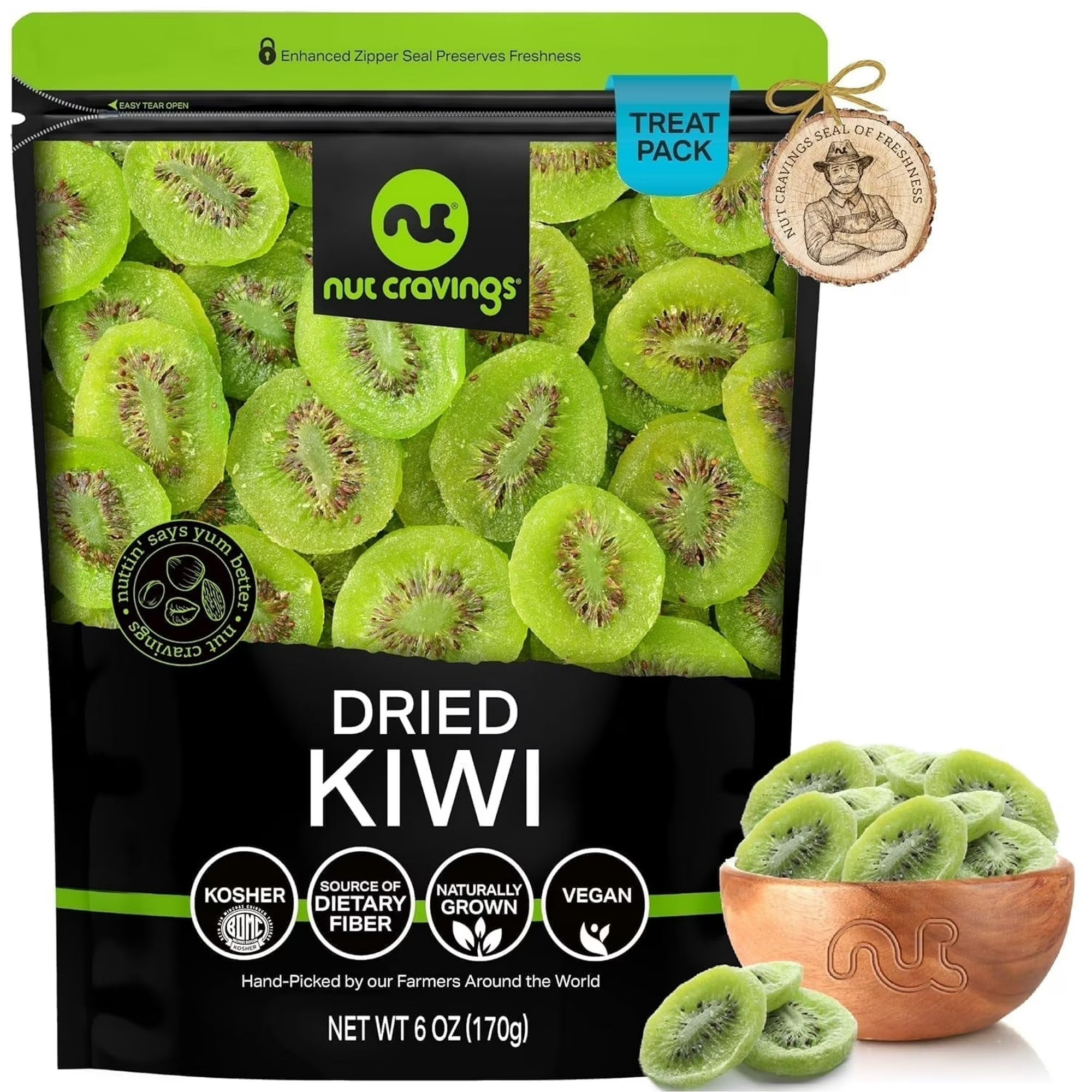 Nut Cravings Dried Kiwi Slices, Sweetened Fruit Bites Snack 6oz