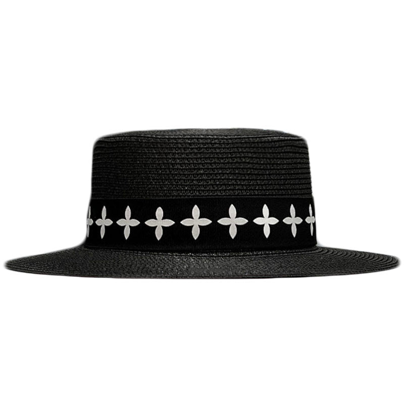 French Style Elegant Flat Top Straw Hat Women's 2023 New Style Spring Summer Sun Protection Straw Sun Hat All-Matching Sun Hat