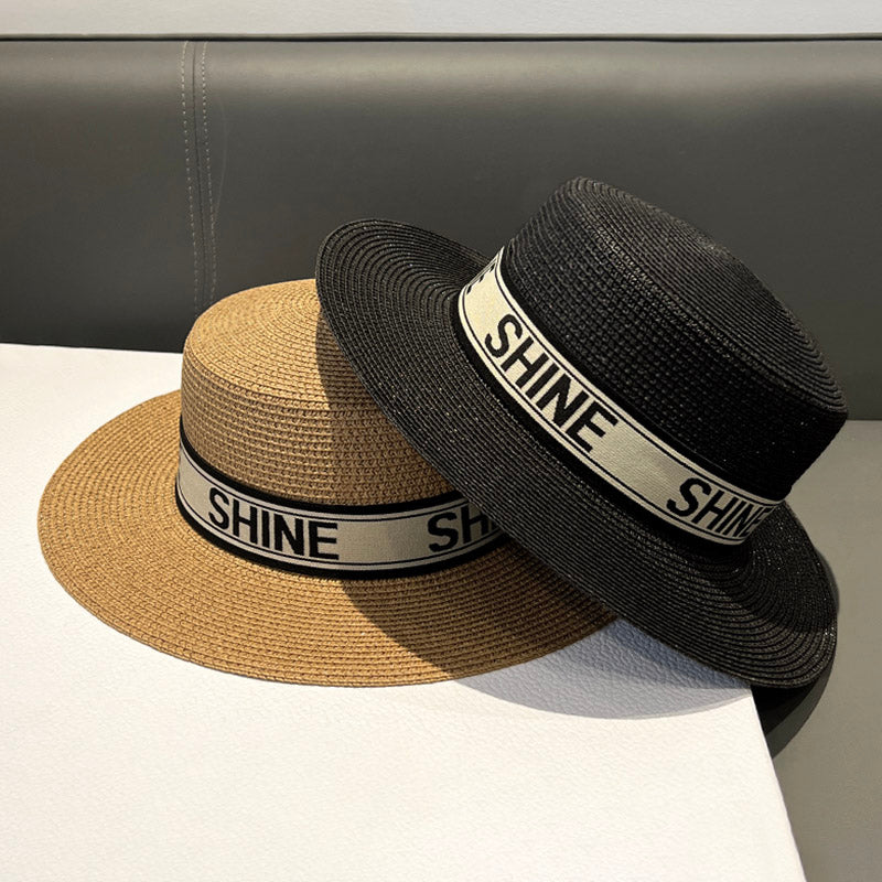 Korean Style Instagram Style Internet Celebrity Letters Flat Top Straw Woven Top Hat Women's Spring Summer Outing Sun Protection Sun-Shade All-Match Trendy Straw Hat