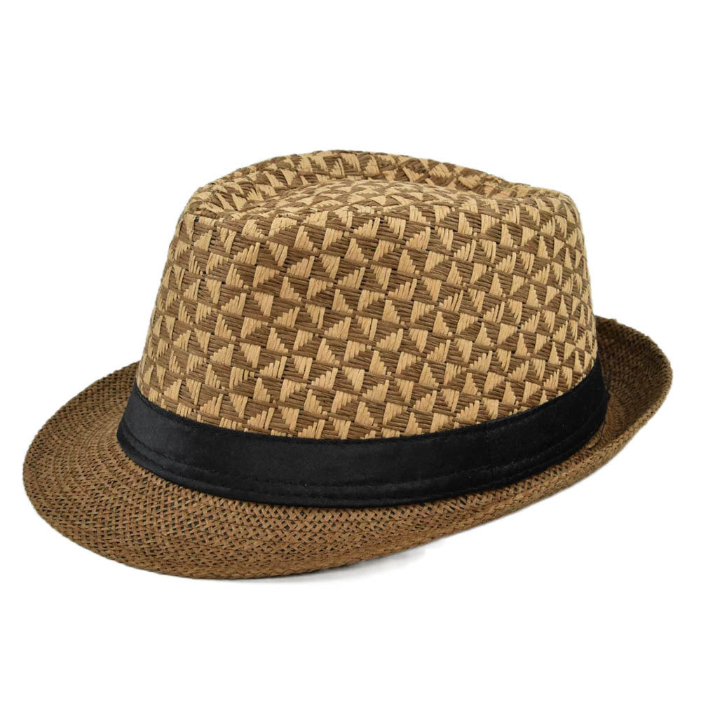 Billycock Fedora Hat Straw Hat Plaid Hat Spring Summer Sun Hat Hemming Straw Hat for Men and Women