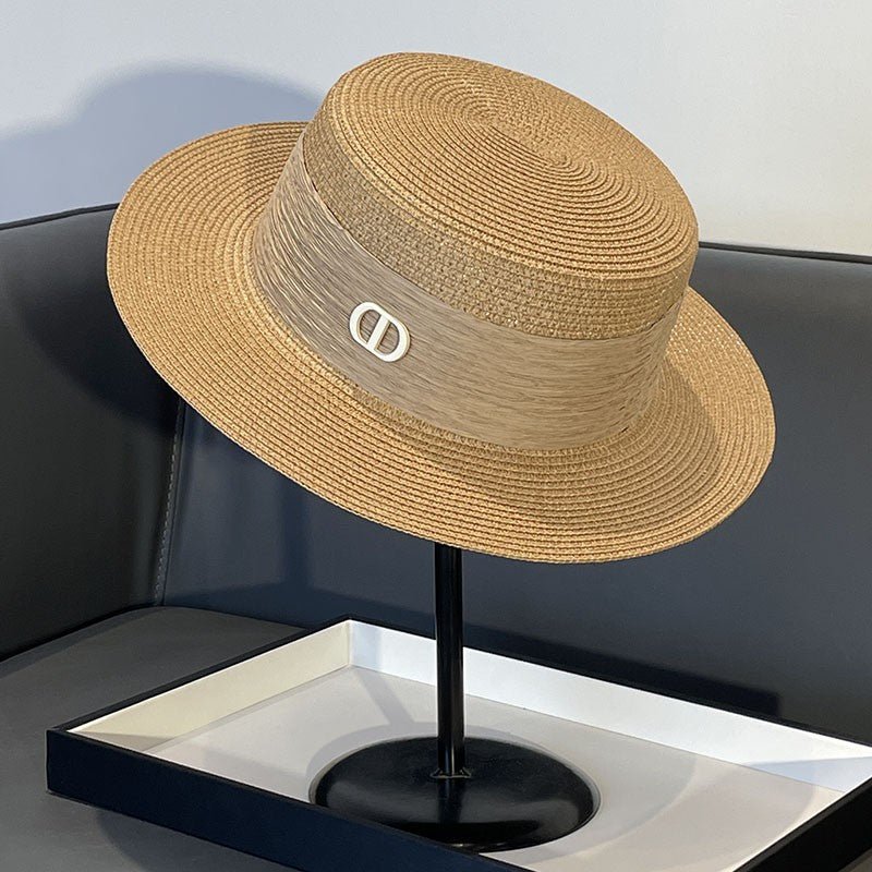 Korean Style Instagram Style Internet Celebrity Letters Flat Top Straw Woven Top Hat Women's Spring Summer Outing Sun Protection Sun-Shade All-Match Trendy Straw Hat