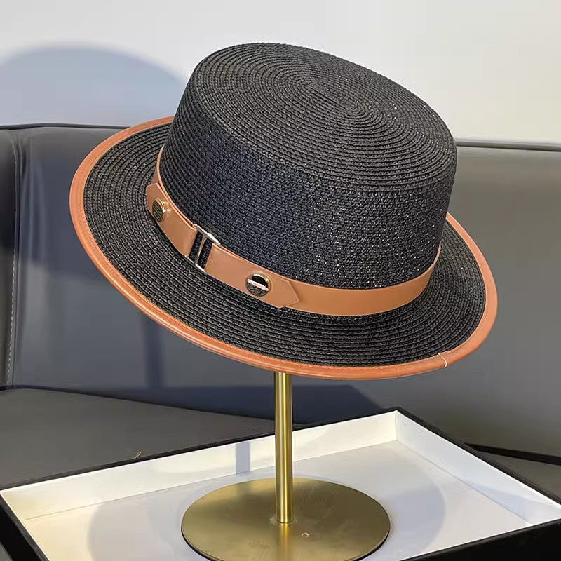Korean Style Instagram Style Internet Celebrity Letters Flat Top Straw Woven Top Hat Women's Spring Summer Outing Sun Protection Sun-Shade All-Match Trendy Straw Hat
