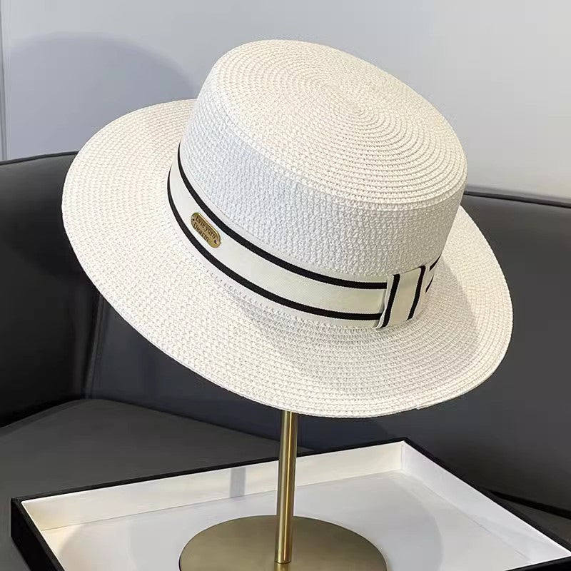 Korean Style Instagram Style Internet Celebrity Letters Flat Top Straw Woven Top Hat Women's Spring Summer Outing Sun Protection Sun-Shade All-Match Trendy Straw Hat