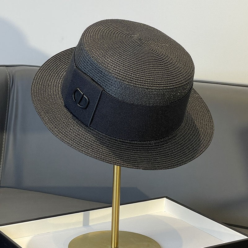 Korean Style Instagram Style Internet Celebrity Letters Flat Top Straw Woven Top Hat Women's Spring Summer Outing Sun Protection Sun-Shade All-Match Trendy Straw Hat