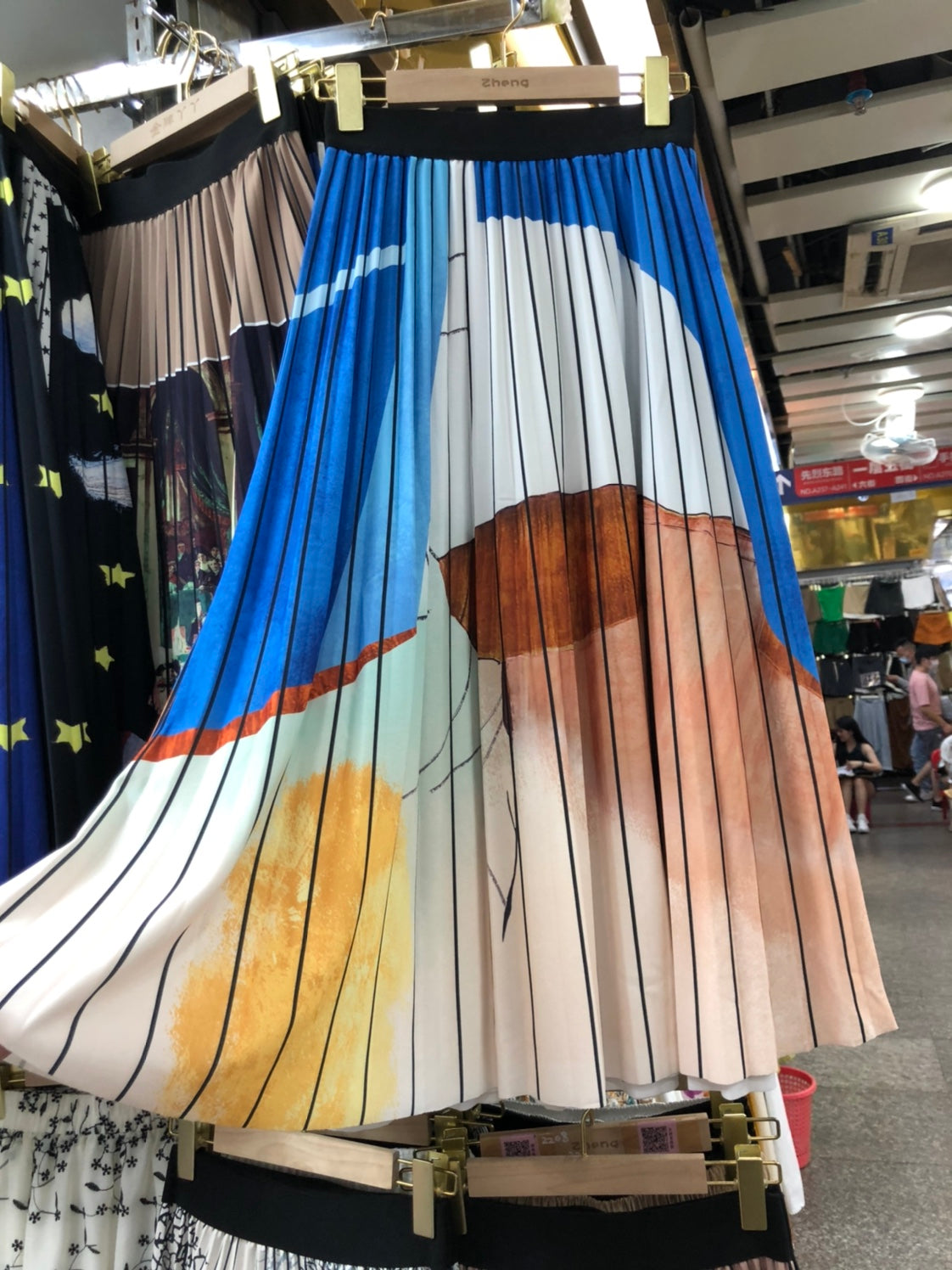 Fashion Retro Contrast Color Mid Length Long Length Pleated Skirt