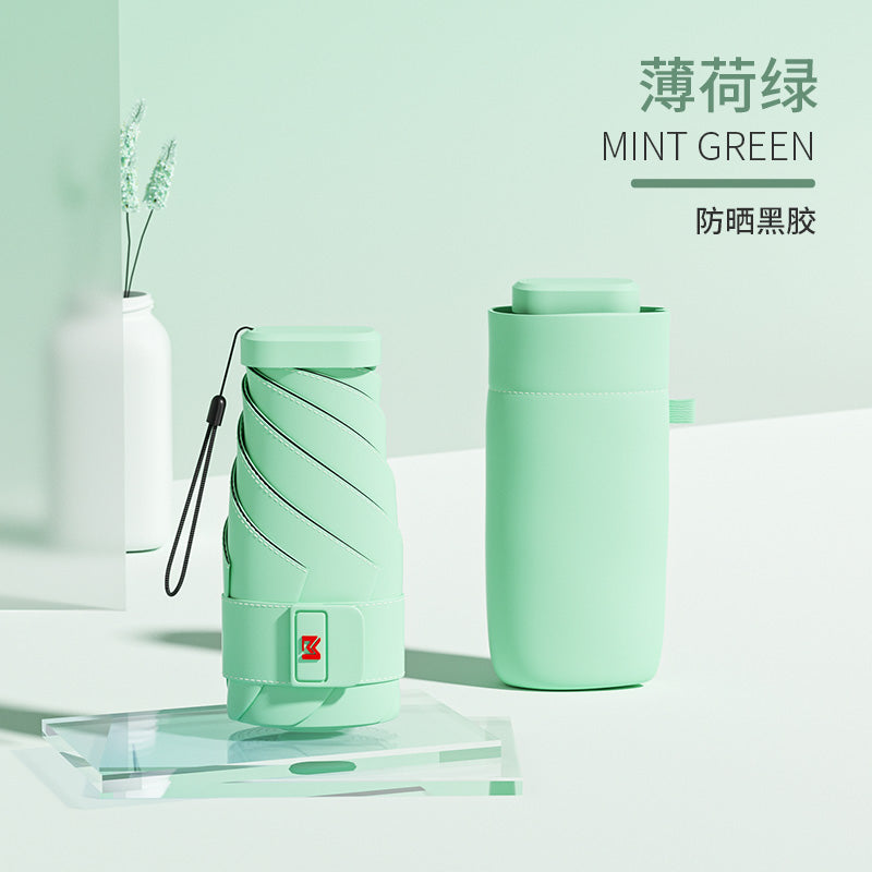 Mohunting Flat Six-Fold Sun Umbrella UV-Proof Sun Women's Sunny and Rain Dual-Use Small Portable Card Parasol Capsule