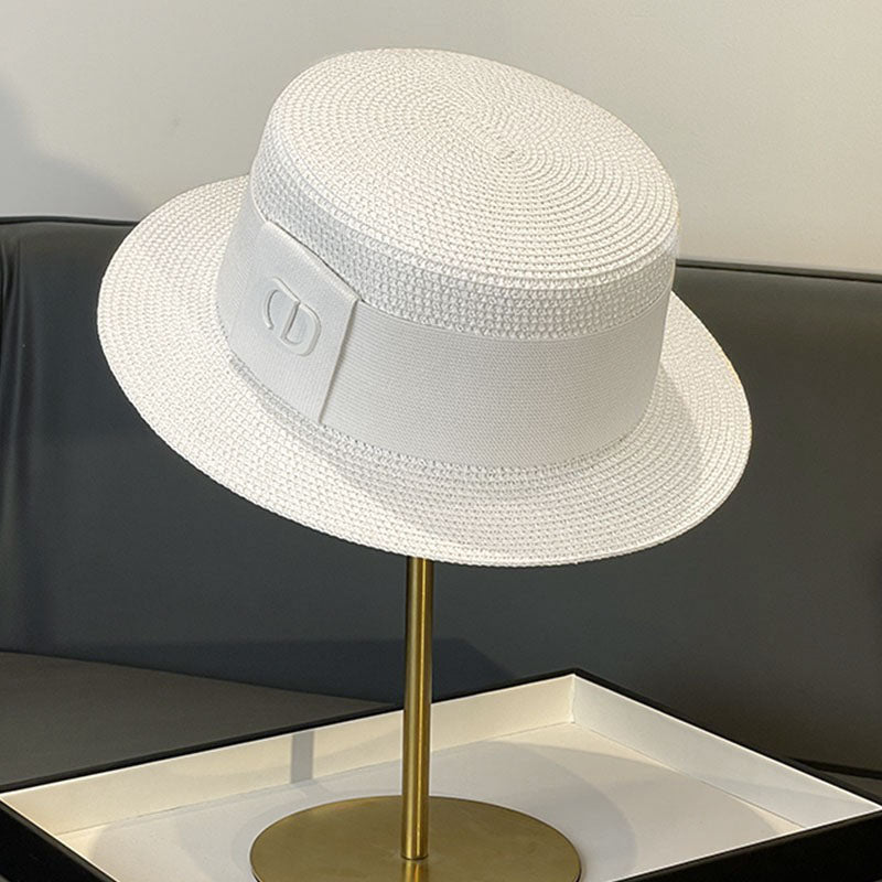 Korean Style Instagram Style Internet Celebrity Letters Flat Top Straw Woven Top Hat Women's Spring Summer Outing Sun Protection Sun-Shade All-Match Trendy Straw Hat