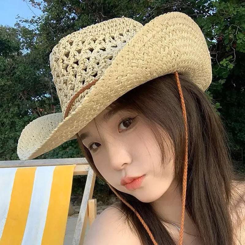 Summer Outing Seaside Beach Hat Outdoor Camping Casual Sun-Proof Sun Hat Female Western Cowboy Straw Hat Men