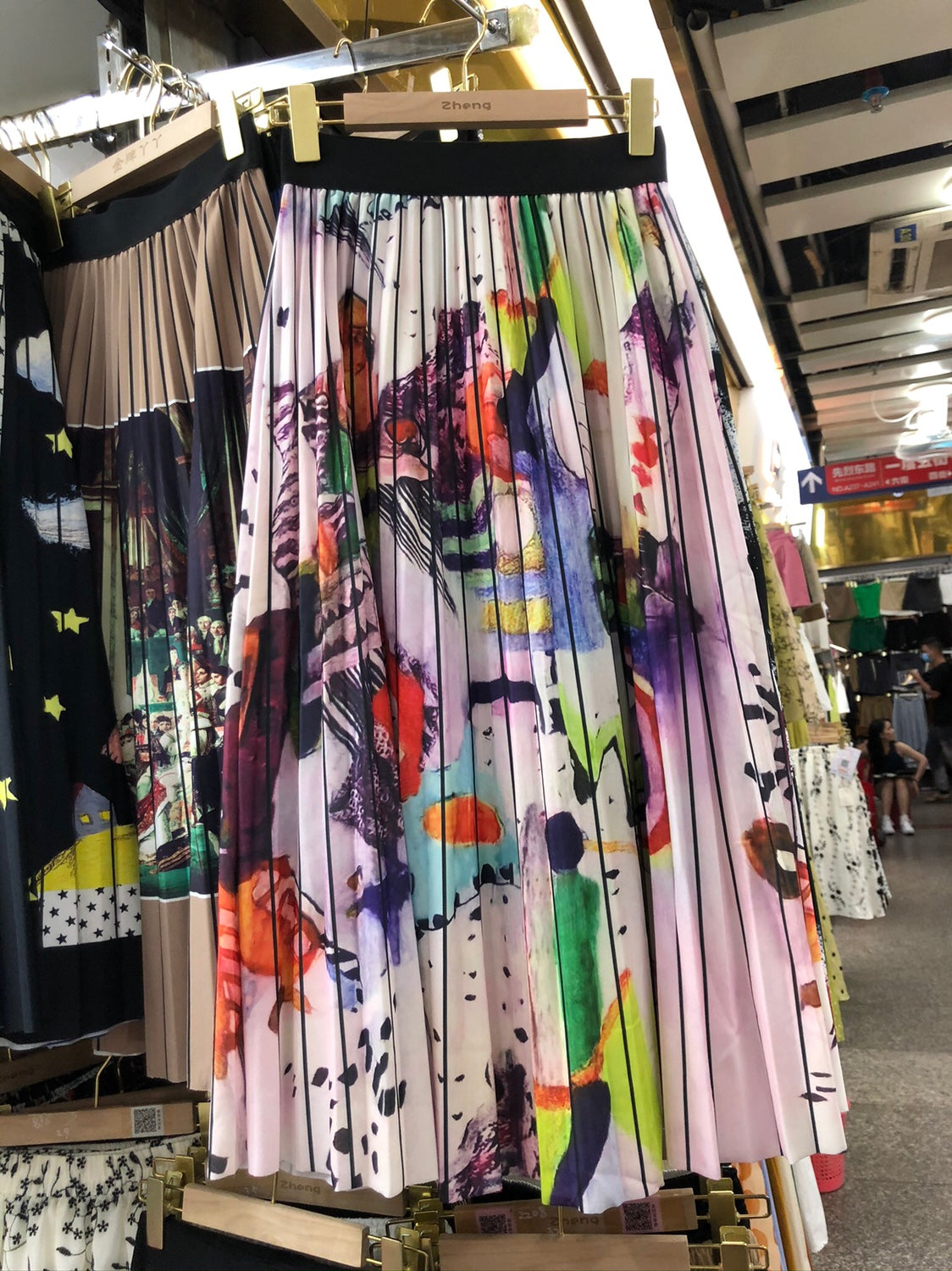 Fashion Retro Contrast Color Mid Length Long Length Pleated Skirt