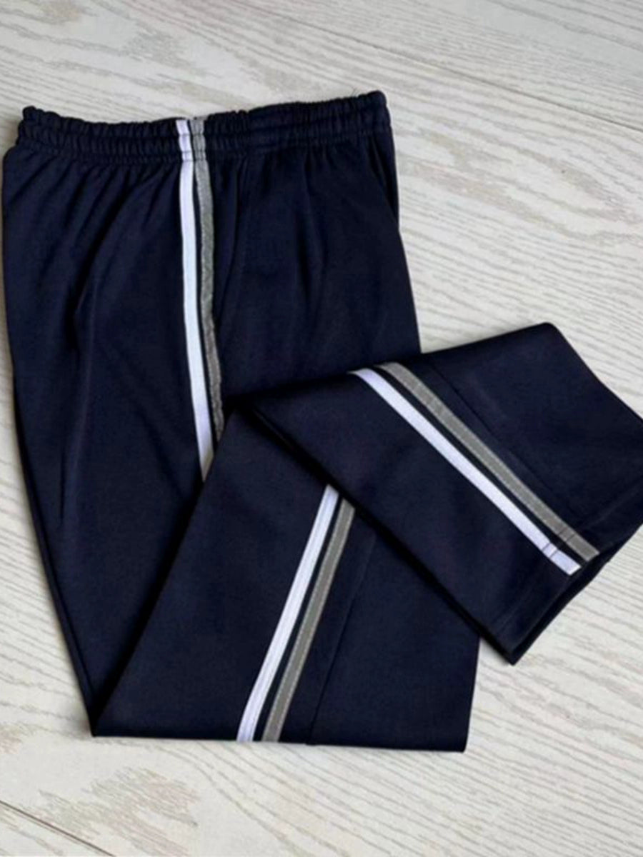 Gray Reflective Stripe School Uniform Pants Parallel Bars Fleece-lined Thickened Single Stripe Two Horizontal Strips Winter Lambskin Student School Pants