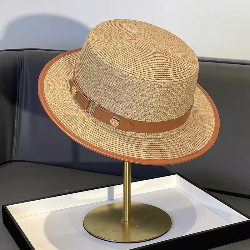 Korean Style Instagram Style Internet Celebrity Letters Flat Top Straw Woven Top Hat Women's Spring Summer Outing Sun Protection Sun-Shade All-Match Trendy Straw Hat