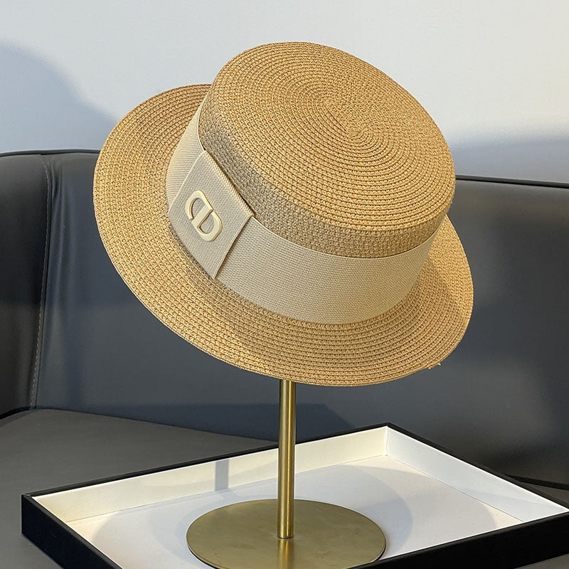 Korean Style Instagram Style Internet Celebrity Letters Flat Top Straw Woven Top Hat Women's Spring Summer Outing Sun Protection Sun-Shade All-Match Trendy Straw Hat