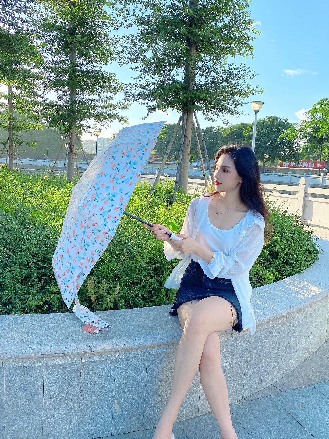French Style Floral Umbrella Women's Sunny and Rain Dual-Use Automatic Sun Small Portable Sun Protection UV Protection Good-looking Sunshade Umbrella