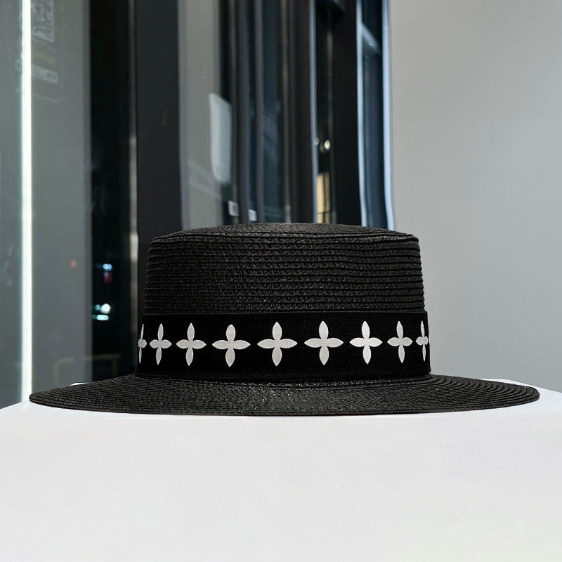 French Style Elegant Flat Top Straw Hat Women's 2023 New Style Spring Summer Sun Protection Straw Sun Hat All-Matching Sun Hat