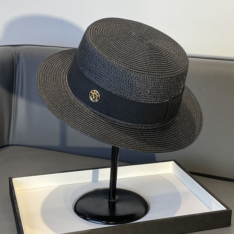 Korean Style Instagram Style Internet Celebrity Letters Flat Top Straw Woven Top Hat Women's Spring Summer Outing Sun Protection Sun-Shade All-Match Trendy Straw Hat