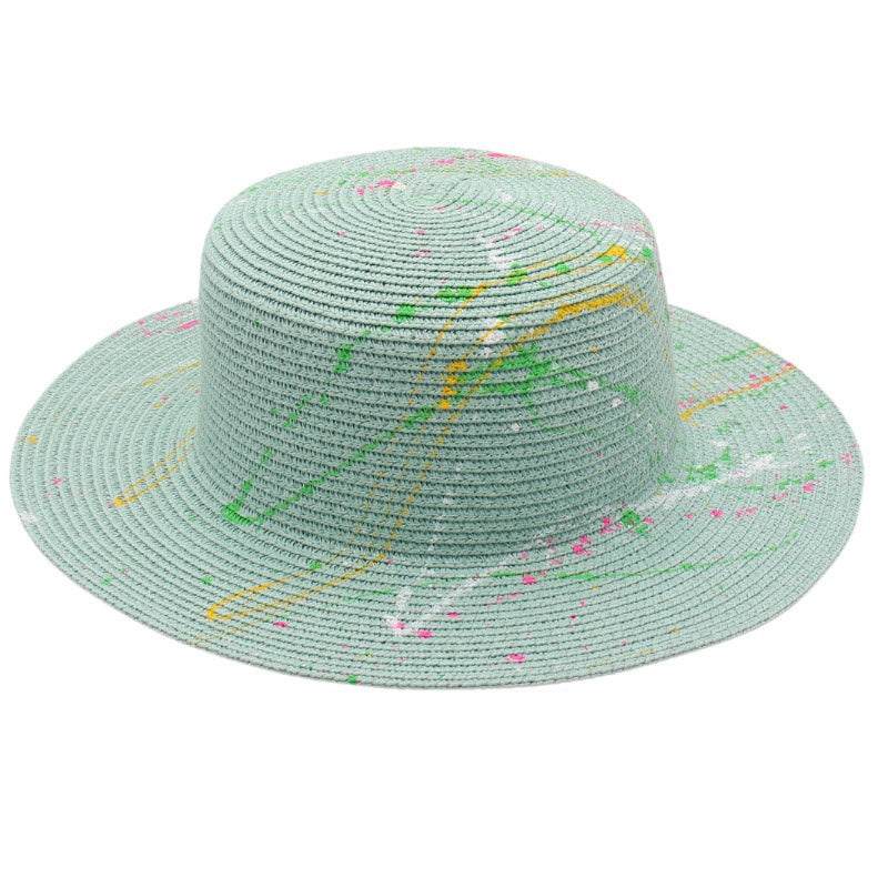 Sun Hat Green Summer Beach Flat Straw Hat