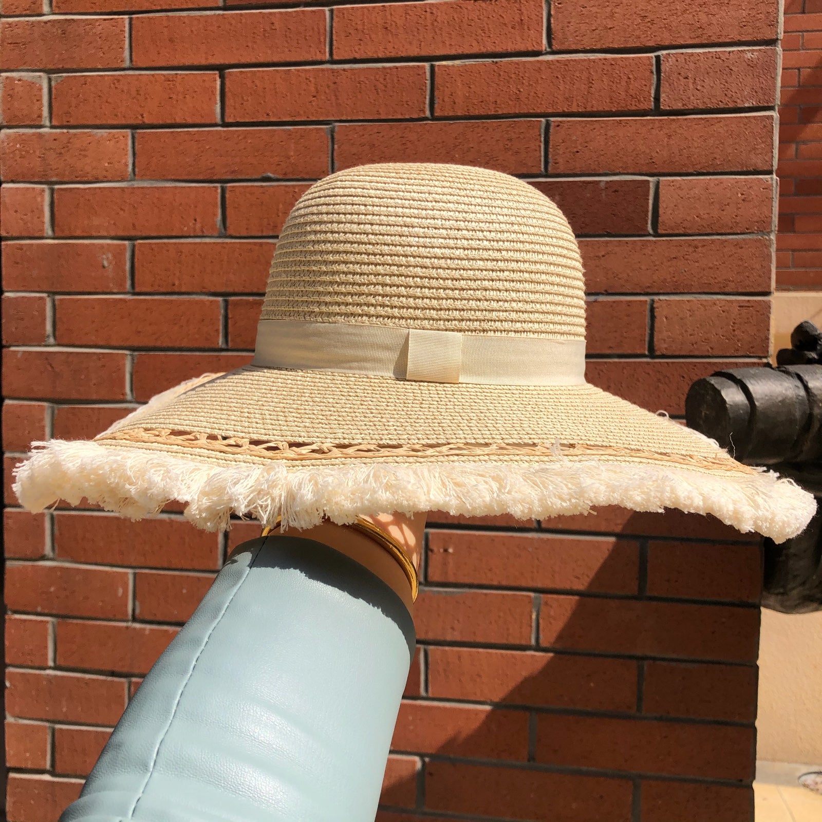 Straw Hat Cut-out Raw Edge Women's Beach UV-Proof Big Brim