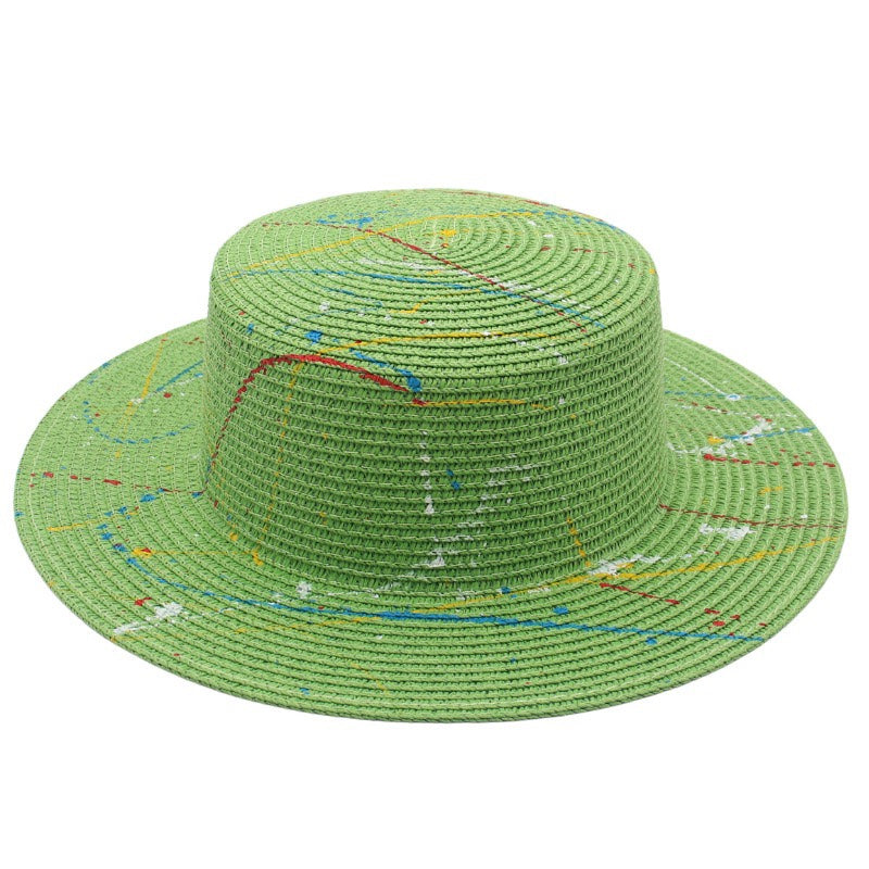 Sun Hat Green Summer Beach Flat Straw Hat
