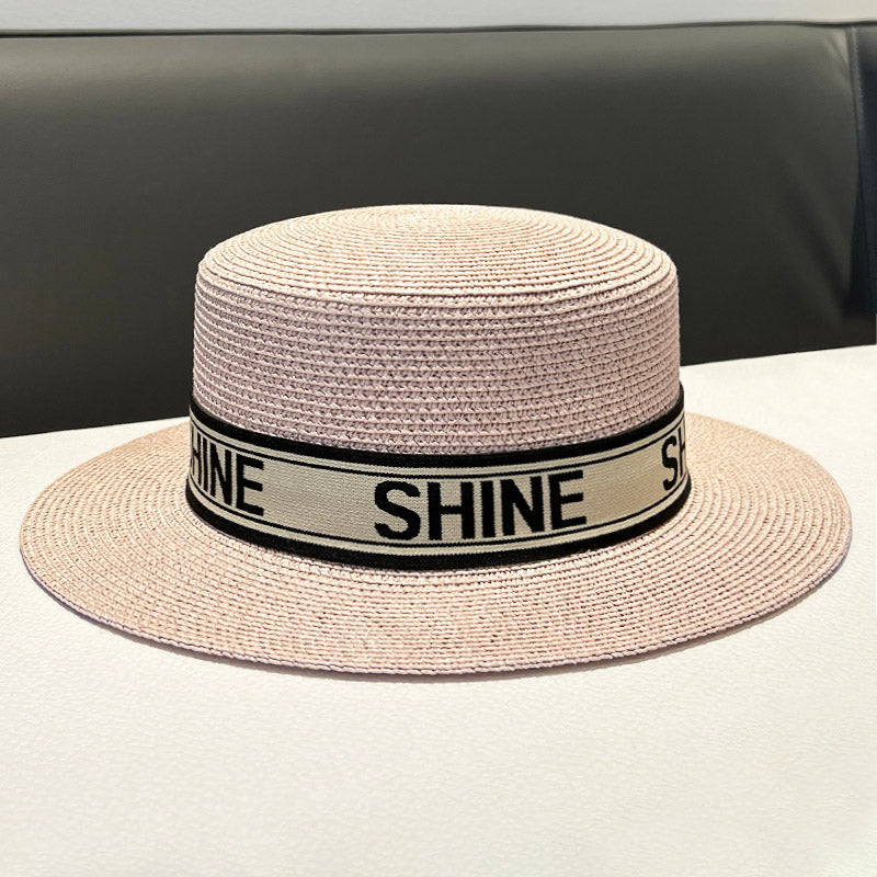 Korean Style Instagram Style Internet Celebrity Letters Flat Top Straw Woven Top Hat Women's Spring Summer Outing Sun Protection Sun-Shade All-Match Trendy Straw Hat