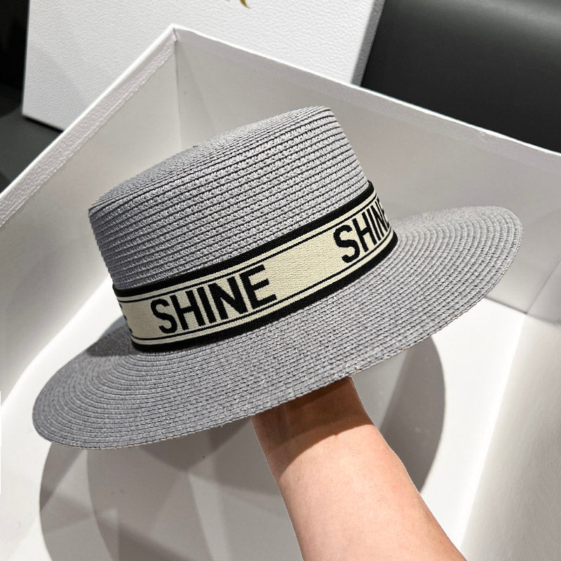 Korean Style Instagram Style Internet Celebrity Letters Flat Top Straw Woven Top Hat Women's Spring Summer Outing Sun Protection Sun-Shade All-Match Trendy Straw Hat