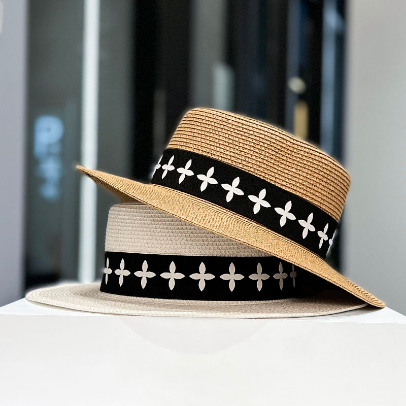French Style Elegant Flat Top Straw Hat Women's 2023 New Style Spring Summer Sun Protection Straw Sun Hat All-Matching Sun Hat