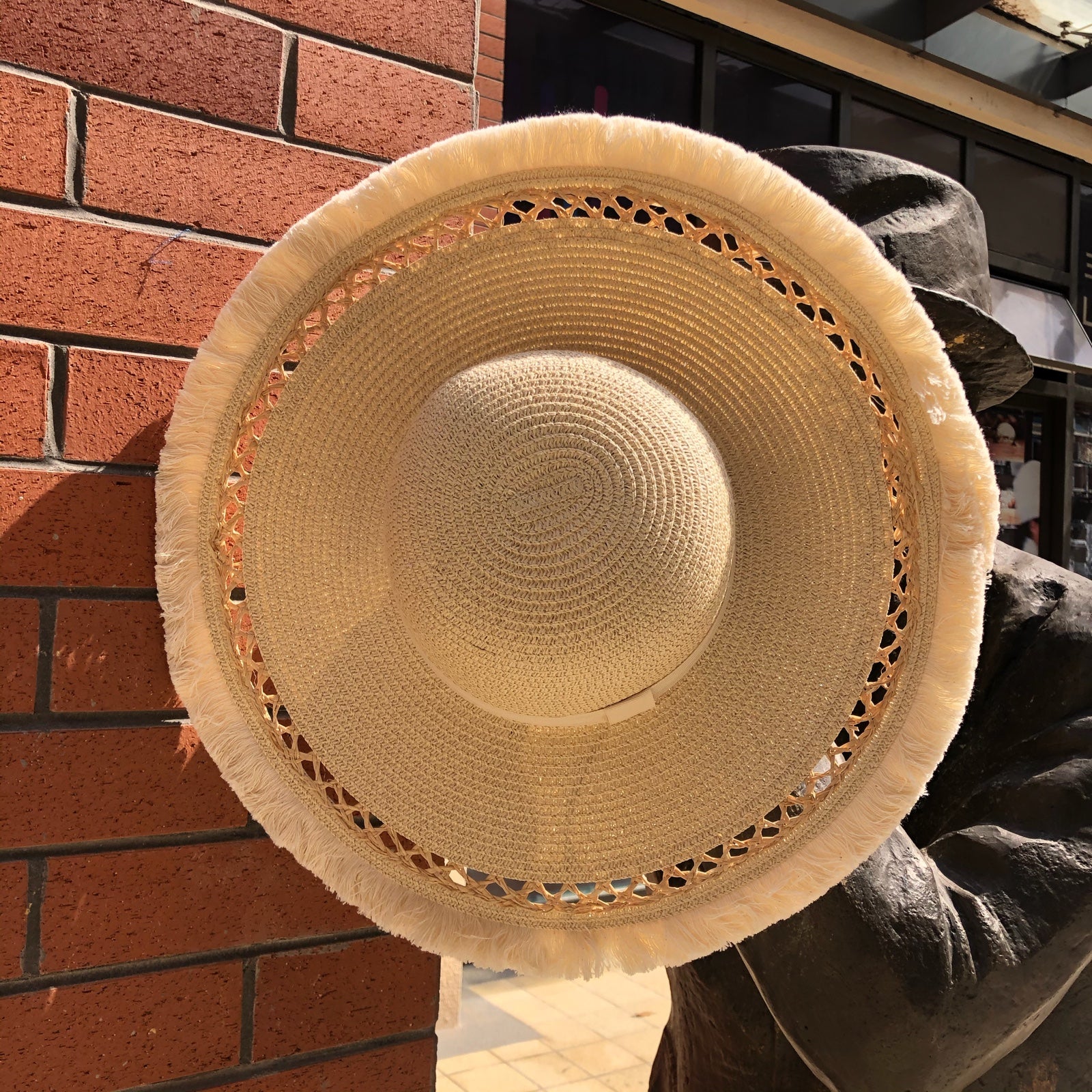 Straw Hat Cut-out Raw Edge Women's Beach UV-Proof Big Brim