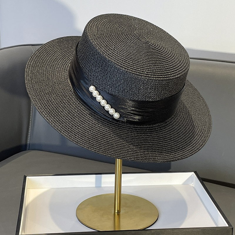 Korean Style Instagram Style Internet Celebrity Letters Flat Top Straw Woven Top Hat Women's Spring Summer Outing Sun Protection Sun-Shade All-Match Trendy Straw Hat