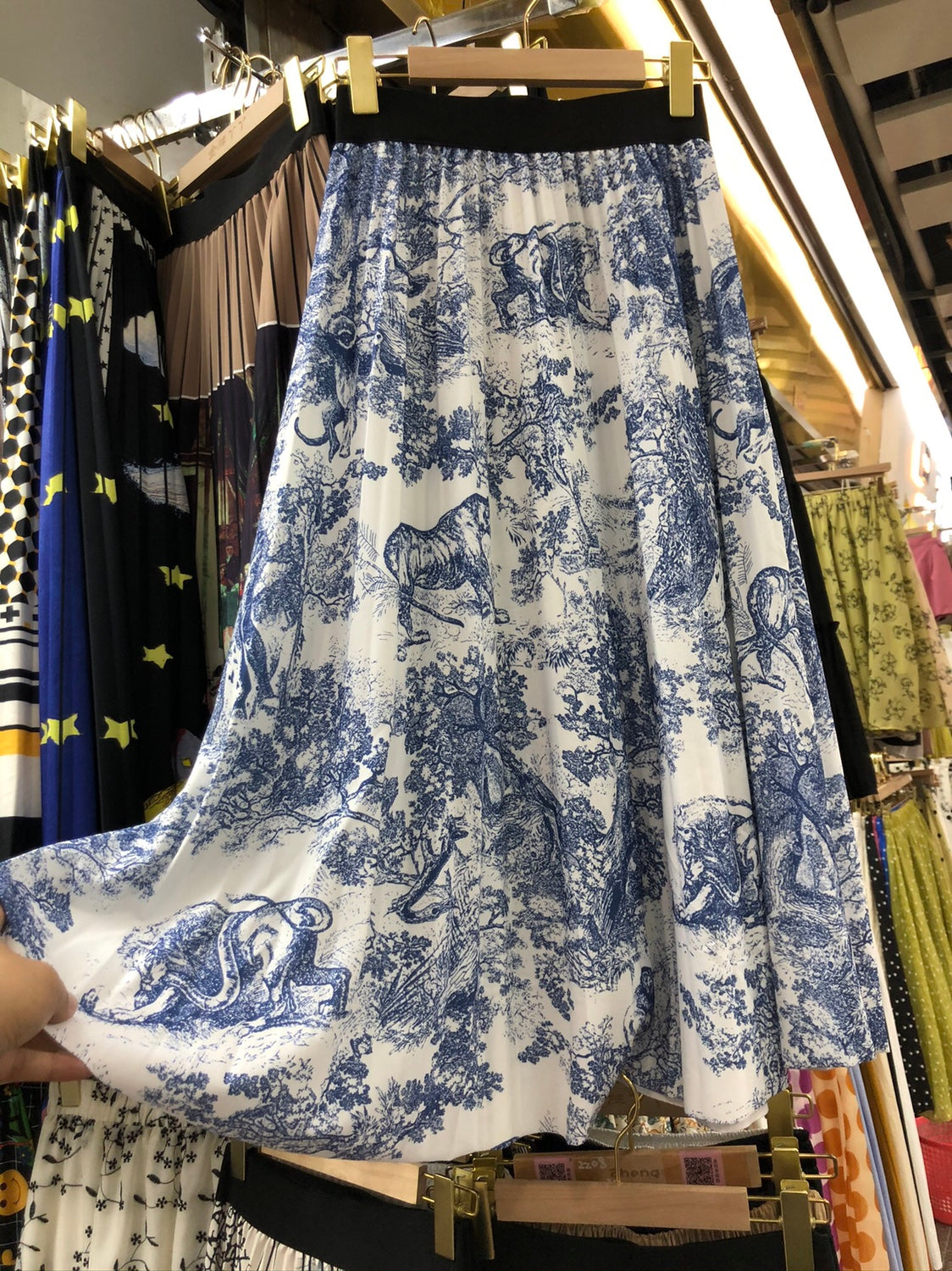 Fashion Retro Contrast Color Mid Length Long Length Pleated Skirt