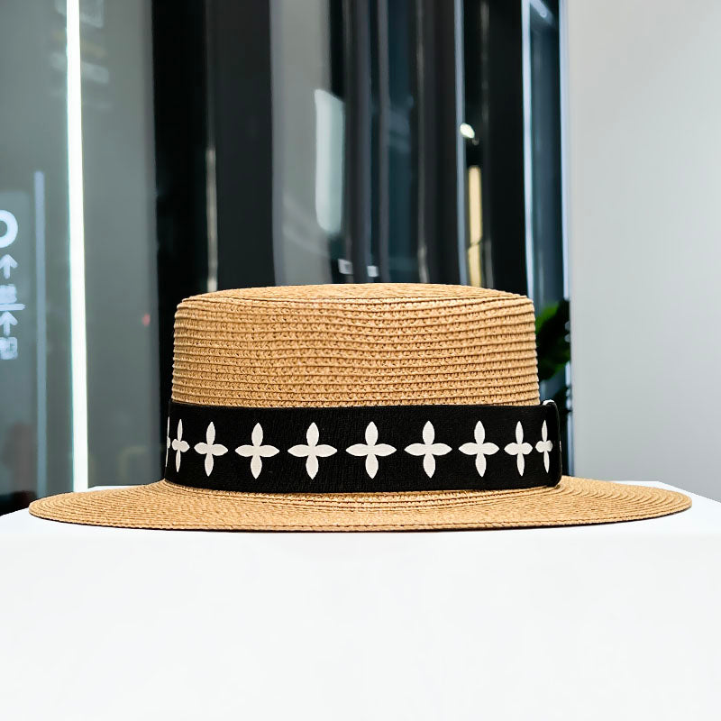 French Style Elegant Flat Top Straw Hat Women's 2023 New Style Spring Summer Sun Protection Straw Sun Hat All-Matching Sun Hat