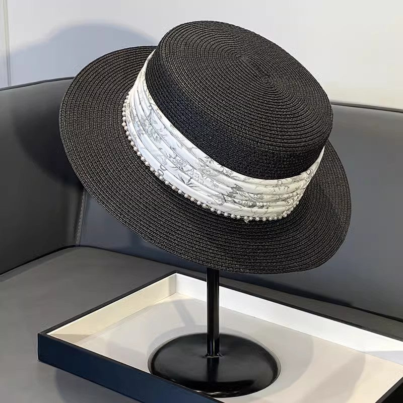 Korean Style Instagram Style Internet Celebrity Letters Flat Top Straw Woven Top Hat Women's Spring Summer Outing Sun Protection Sun-Shade All-Match Trendy Straw Hat