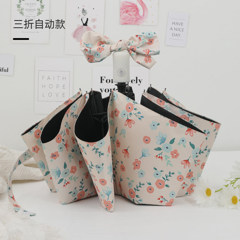 French Style Floral Umbrella Women's Sunny and Rain Dual-Use Automatic Sun Small Portable Sun Protection UV Protection Good-looking Sunshade Umbrella