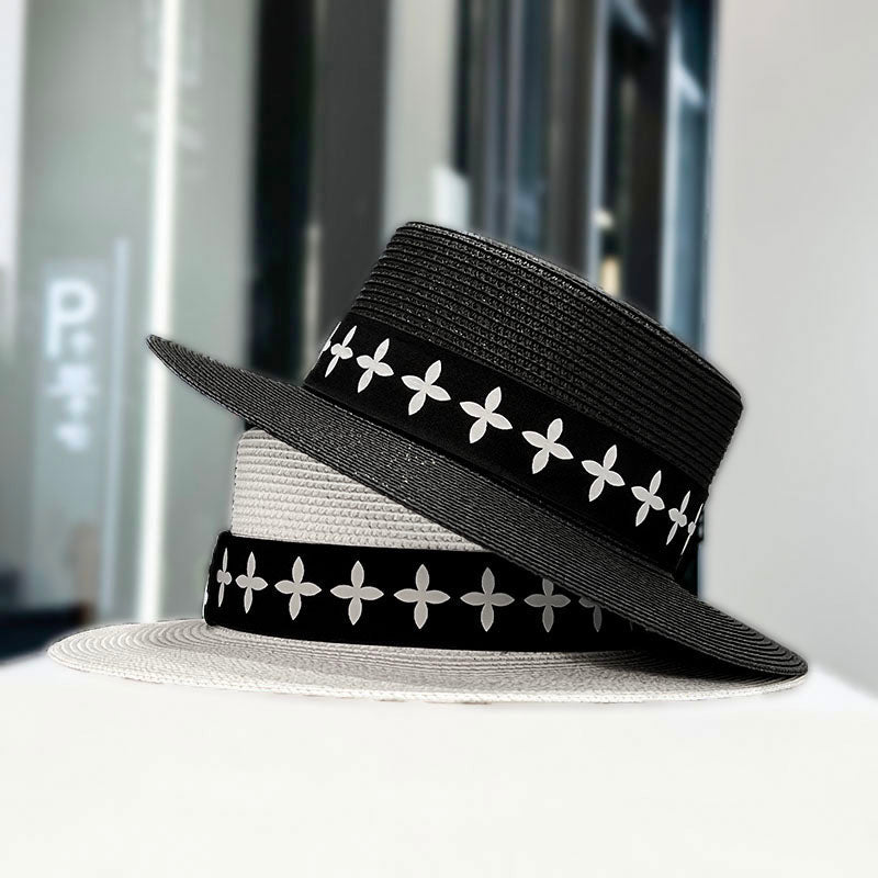 French Style Elegant Flat Top Straw Hat Women's 2023 New Style Spring Summer Sun Protection Straw Sun Hat All-Matching Sun Hat