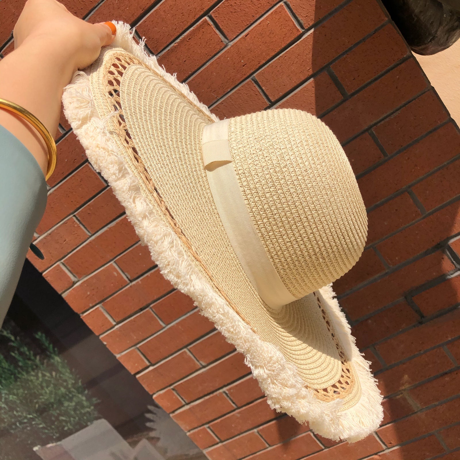Straw Hat Cut-out Raw Edge Women's Beach UV-Proof Big Brim