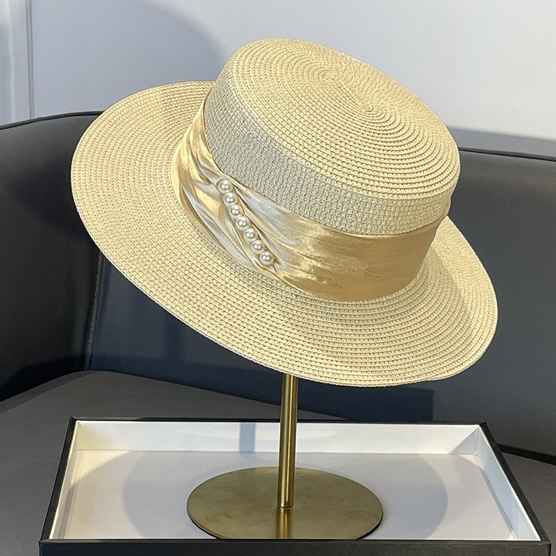 Korean Style Instagram Style Internet Celebrity Letters Flat Top Straw Woven Top Hat Women's Spring Summer Outing Sun Protection Sun-Shade All-Match Trendy Straw Hat