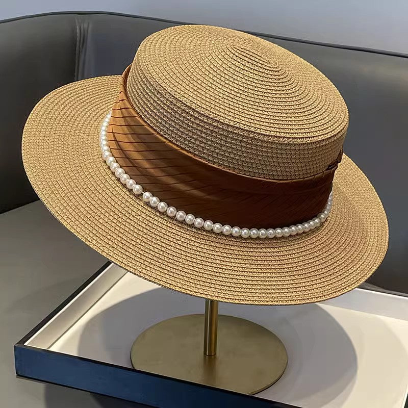 Korean Style Instagram Style Internet Celebrity Letters Flat Top Straw Woven Top Hat Women's Spring Summer Outing Sun Protection Sun-Shade All-Match Trendy Straw Hat