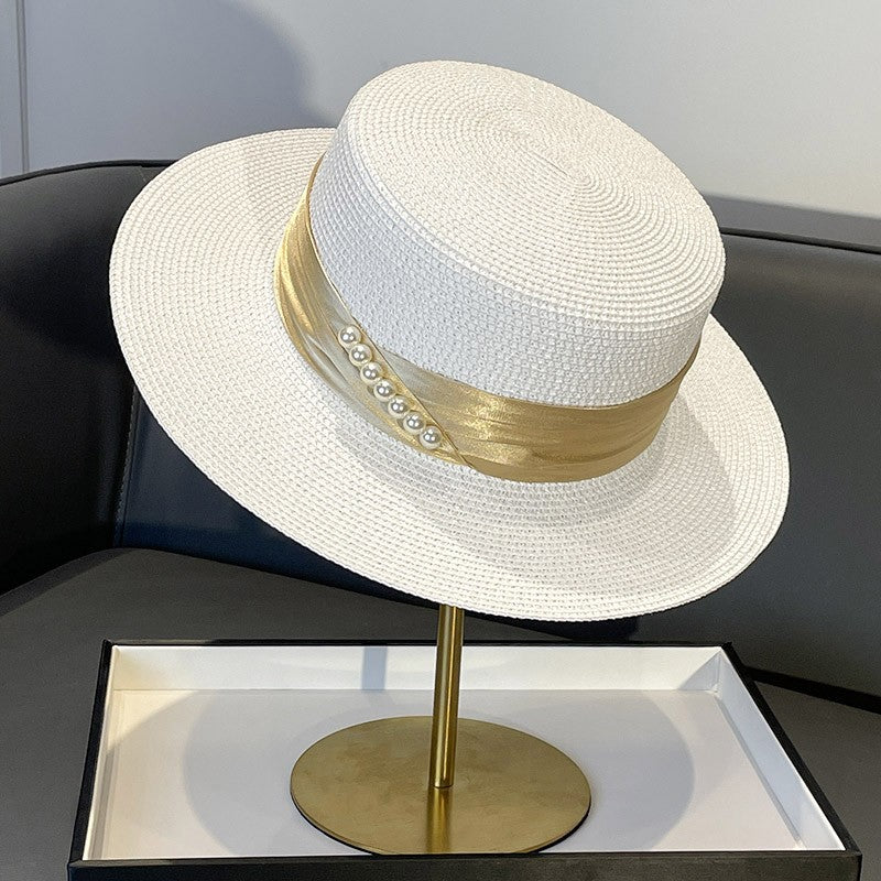 Korean Style Instagram Style Internet Celebrity Letters Flat Top Straw Woven Top Hat Women's Spring Summer Outing Sun Protection Sun-Shade All-Match Trendy Straw Hat