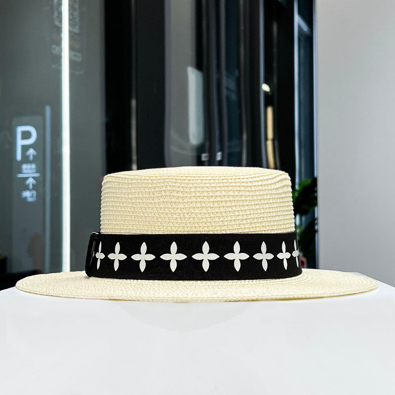 French Style Elegant Flat Top Straw Hat Women's 2023 New Style Spring Summer Sun Protection Straw Sun Hat All-Matching Sun Hat