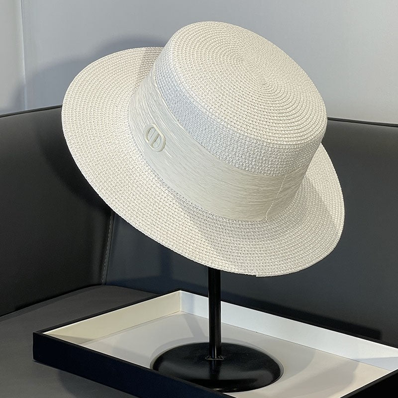 Korean Style Instagram Style Internet Celebrity Letters Flat Top Straw Woven Top Hat Women's Spring Summer Outing Sun Protection Sun-Shade All-Match Trendy Straw Hat
