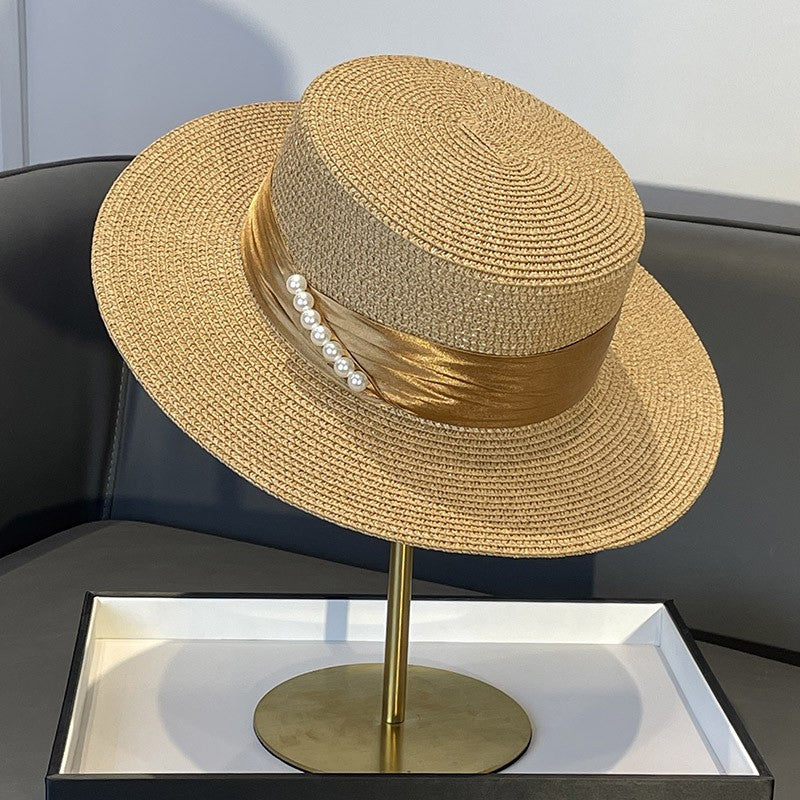 Korean Style Instagram Style Internet Celebrity Letters Flat Top Straw Woven Top Hat Women's Spring Summer Outing Sun Protection Sun-Shade All-Match Trendy Straw Hat