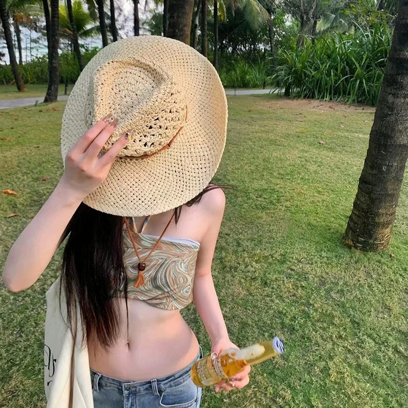 Summer Outing Seaside Beach Hat Outdoor Camping Casual Sun-Proof Sun Hat Female Western Cowboy Straw Hat Men